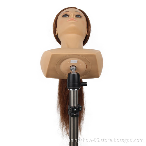 100% Asian natural hair practice styling hairdressing mannequin training head with shoulder